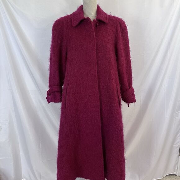 Vtg George David Fashions Dark Pink Mohair Wool Long Coat Jacket Size 10/12? USA - Picture 1 of 11